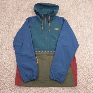 LL BEAN Anorak Teal Green Red Colorblock Nylon Packable Windbreaker Hiking MEN M